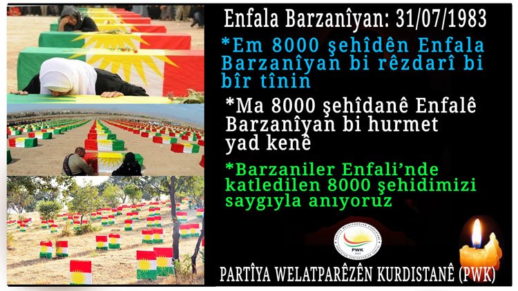 PWK: Barzaniler Enfali’nde katledilen 8000 şehidimizi saygıyla anıyoruz