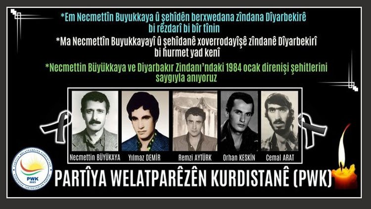 PWK: Em Necmettîn Buyukkaya û şehîdên berxwedana zîndana Dîyarbekirê bi rêzdarî bi bîr tînin