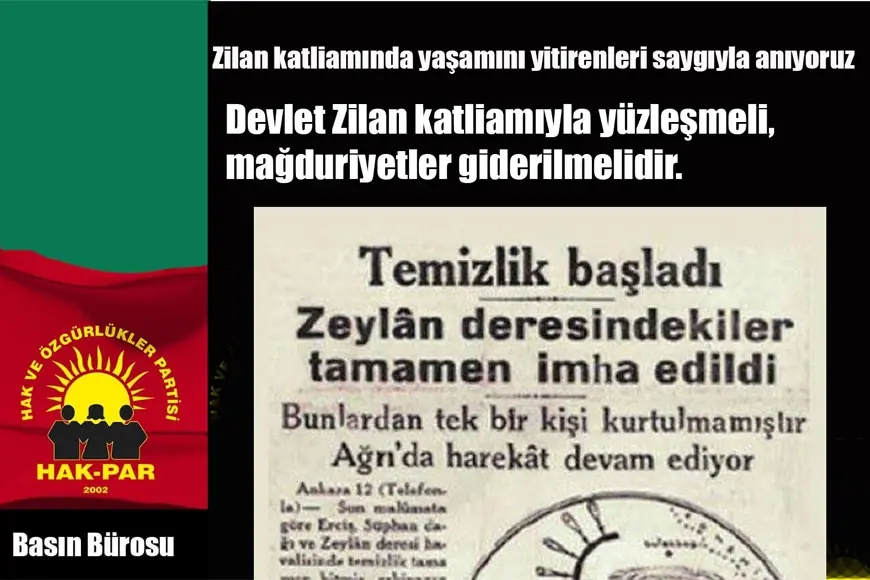 HAK-PAR: Zilan Katliamında yaşamını yitirenleri saygıyla anıyoruz