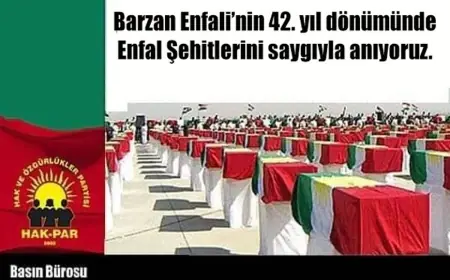HAK-PAR: Barzan Enfali’nin 42. yıl dönümünde Enfal Şehitlerini saygıyla anıyoruz