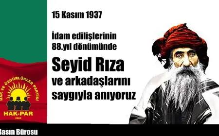HAK-PAR: Seyid Rıza ve arkadaşlarını idam edilişlerinin 88.yıl dönümümde saygıyla anıyoruz
