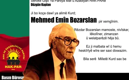 HAK-PAR: Bi xemgînîyek mezin me bihist kû welat parêzê heja mamosteyê rêzdar M. Emin Bozarslan koça dawi kiriye