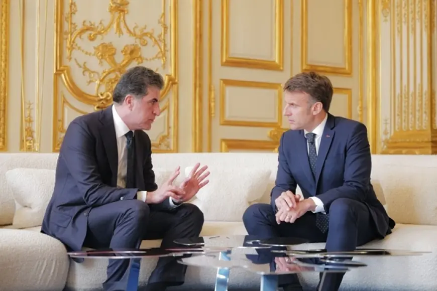 Nêçîrvan Barzanî û Emmanuel Macron: Me dilgiraniya xwe ya li hemberî gurbûna şer anî zimên