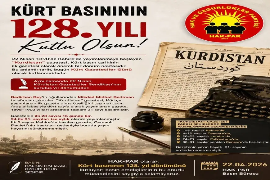 HAK-PAR: Em Salvegera 128. ya Rojnamegerıya Kurdî Pîroz Dıkın