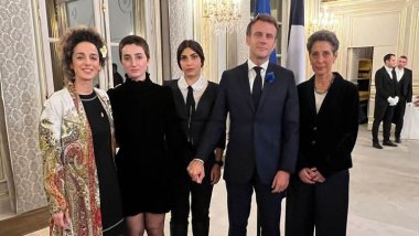 Keça qurbaniyeke xwepêşandanên Rojhilatê Kurdistanê bi Macron re civiya