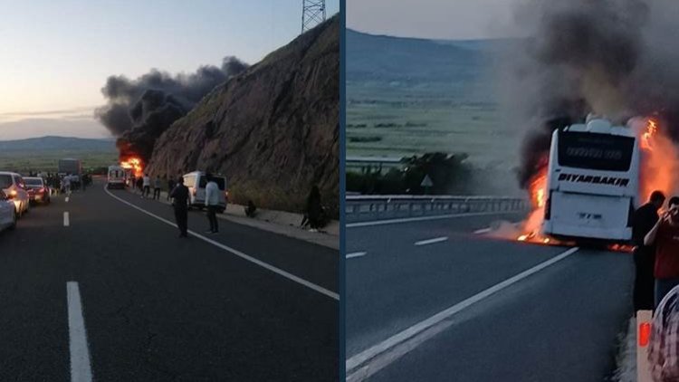Otobusa Amedê li ser rêya Xarpêtê şewitî