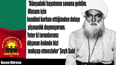 Ji HAK-PARê peyama bîranînê ya Şêx Seîd