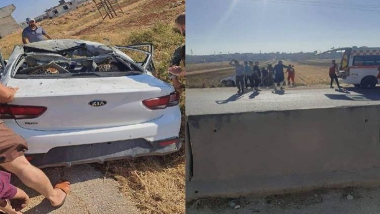 Droneke Tirkiyeyê li ser rêya Efrînê otomobîlek bombebaran kir