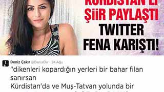 Deniz Çakır içinde Kürdistan geçen şiir paylaştı Twitter karıştı!