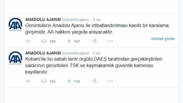 Anadolu Ajansı'ndan Kobanê görüntülerine ilişkin açıklama