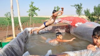 Diyarbakır - Çocukları sıcaktan bunalınca römorku havuza çevirdi