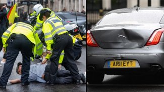 Londra'da Kürt gösterici yola atladı; Boris Johnson'ın aracı kaza yaptı