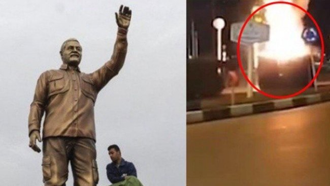 İran'da Kasım Süleymani’nin heykeli ateşe verildi