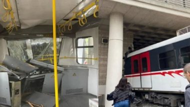 İzmir'de metro raydan çıkarak duvara çarptı